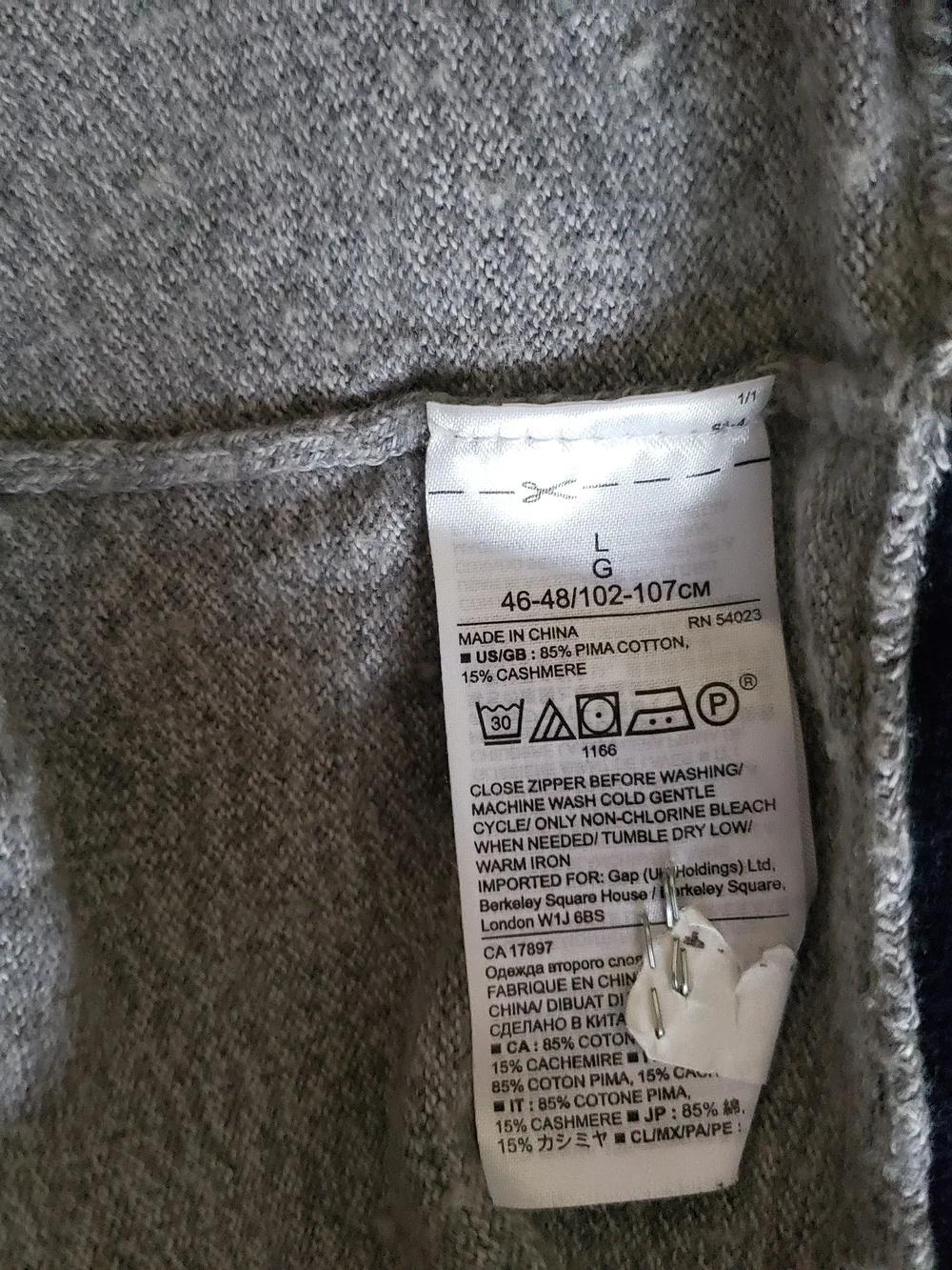 Banana Republic Light Gray Zip-Up‎ Hooded Sweater Pima Cotton Cashmere Blend